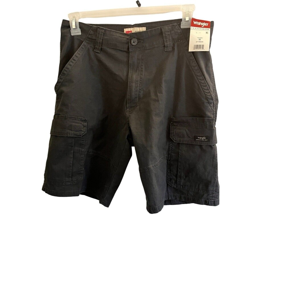 Wrangler Men's Black Cargo Shorts Relaxed Fit Flat Front 10-Inch Inseam